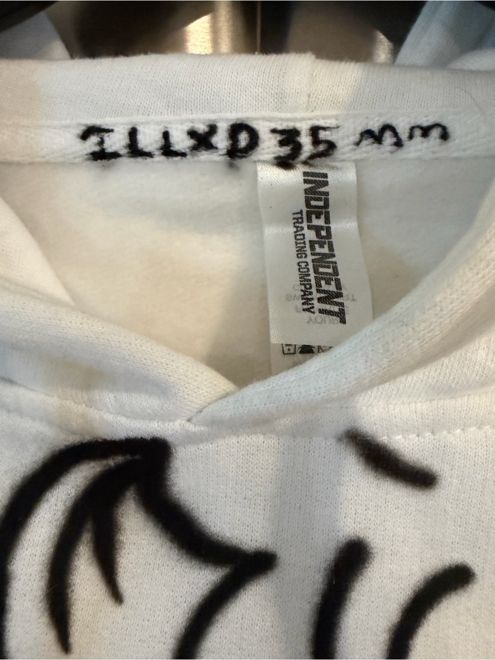 White Graphic Angel Hoodie with Black Stencil Art Custom lll Effex - Picture 3 of 4